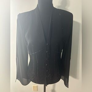J.R. Nites | Rhinestoned sheer blazer top with 6 button closure SZ 8